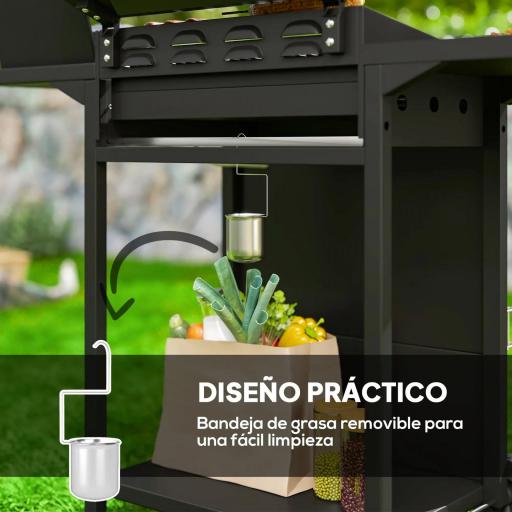 Barbacoa de Gas con 3 Quemadores Parrilla para 5-9 Personas Quemador Lateral Termómetro y Ruedas 123x58x98 cm Negro [4]