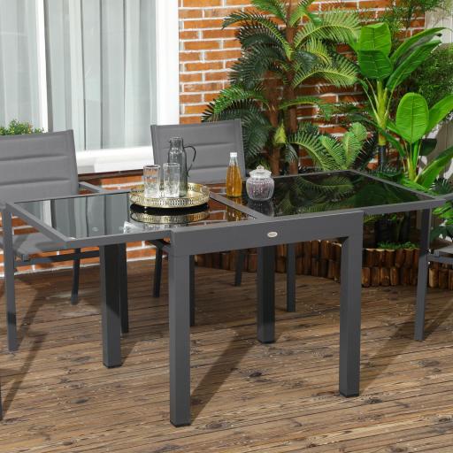 Mesa de Jardín Extensible de Aluminio Mesa Rectangular con Encimera de Vidrio Templado para Terraza 80-160x80x75cm Negro