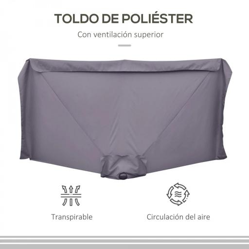 Parasol para Pared 230x130x249 cm Sombrilla Rectangular con Manivela Protección UV Impermeable Gris Oscuro [5]