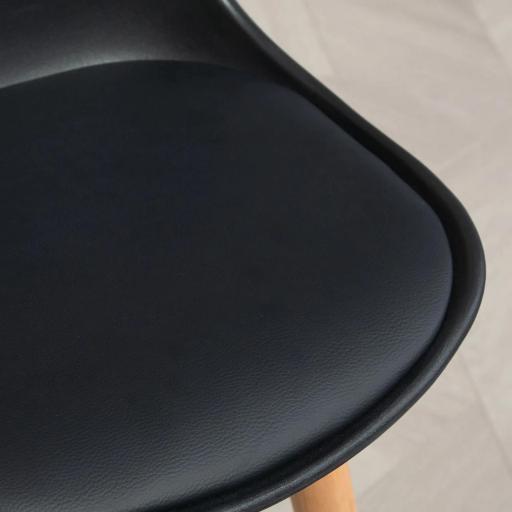 Juego de 2 Taburetes Altos de Cocina 69 cm Tapizado en PU con Respaldo Patas de Madera para Comedor Negro [3]