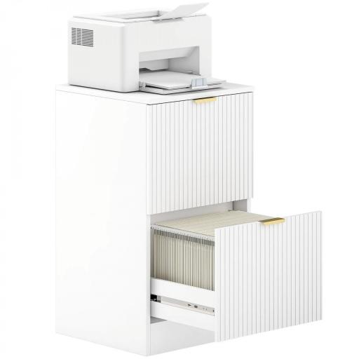 Cajonera de Escritorio con 2 Cajones Frentes Acanalados Mueble Archivador para Tamaño A4 o Carta 40x40x71 cm Blanco [9]