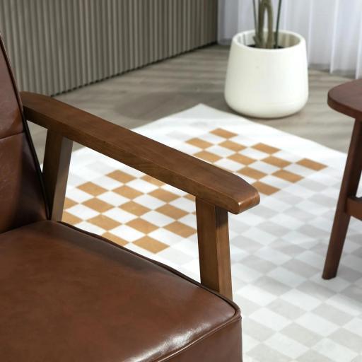 Butaca de Salón Tapizada en PU con Reposabrazos y Marco de Madera de Caucho Carga 120 kg Marrón [4]