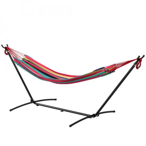 Hamaca con Soporte 310x117cm para Camping con Altura Ajustable y Bolsa de Transporte Carga 120 kg Rayas Naranja y Rojo [8]