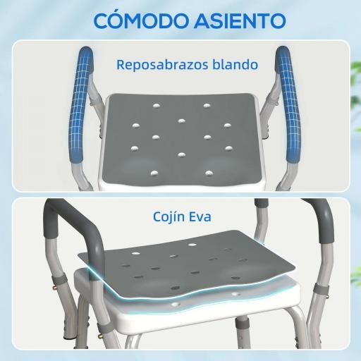 Taburete de ducha con Altura Ajustable para Personas Mayores o con Movilidad Reducida 52x45x69 cm Asiento Blanco y Gris [4]