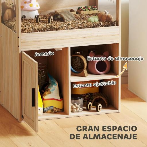 Jaula para Hámster con Espacio de Almacenaje Paneles Acrílicos Visibles Estante Ajustable 60x40x82,5 cm Natural [4]
