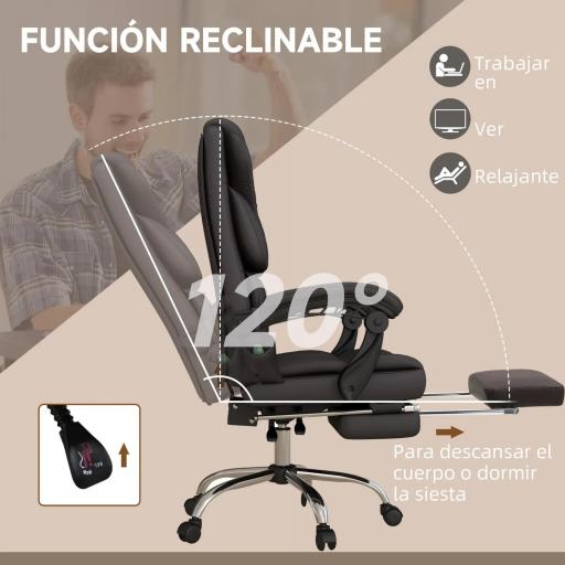Silla de Oficina con 6 Puntos de Masaje Silla de Escritorio Reclinable de PU con Control Remoto 63x57x118-126 cm Marrón [3]