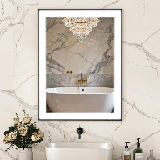 Espejo de Baño con Luz LED 80x60 cm con 3 Colores de Luz Función Antivaho Función de Memoria IP44 Horizontal/Vertical