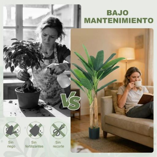 Árbol de Plátano Artificial 150 cm Planta Artificial Decorativa con Maceta y 2 Troncos para Hogar Oficina Salón Verde [9]