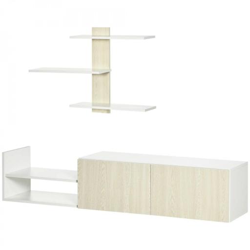 Mueble de Salón para TV con Mesa para Televisor 150x31,5x40 cm y Estante de Pared 95,5x16x60 cm Natural [8]