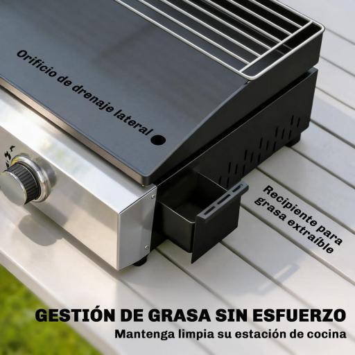 Barbacoa de Gas con 2 Quemadores 5 kW Barbacoa Portátil con Plancha Rejilla Calentadora y Recogedor Grasa Negro [5]