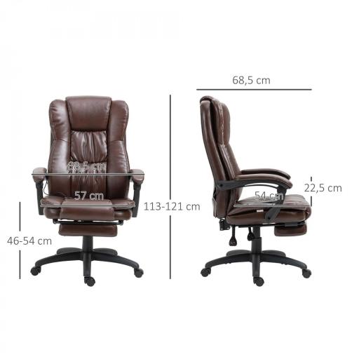 Silla de Masaje Reclinable con Altura Ajustable Reposapiés Retráctil y Control Remoto 68,5x68,5x113-121 cm Marrón [2]