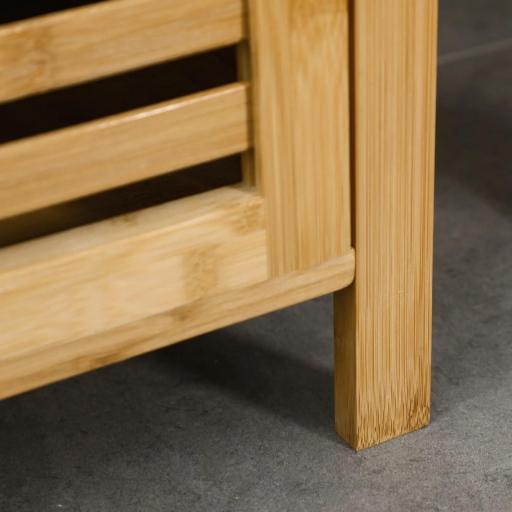 Armario Auxiliar de Baño de Bambú Estantería de Baño con 2 Estantes Abiertos y Puerta de Rejilla 32,9x29,9x120cm Natural [7]