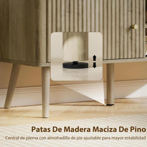 Mesa de TV con Puerta Estante Ajustable Compartimentos Abiertos y Orificio para Televisión hasta 55 Pulgadas Roble [4]