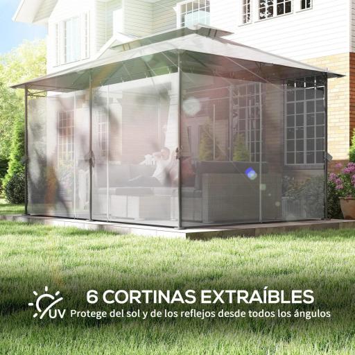 Cenador de Jardín de 4x3 m con Doble Techo Paredes Laterales Resistente al Agua para Exterior Terraza Gris Oscuro [3]
