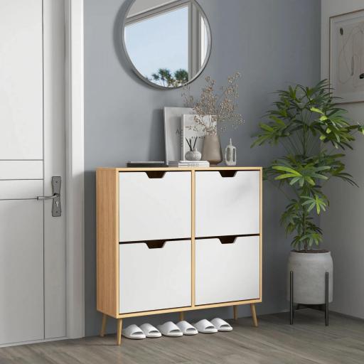 Mueble Zapatero con 4 Cajones Abatibles y Estantes Ajustables Armario de Zapatos para 16 Pares 95x26x95 cm Natural [9]