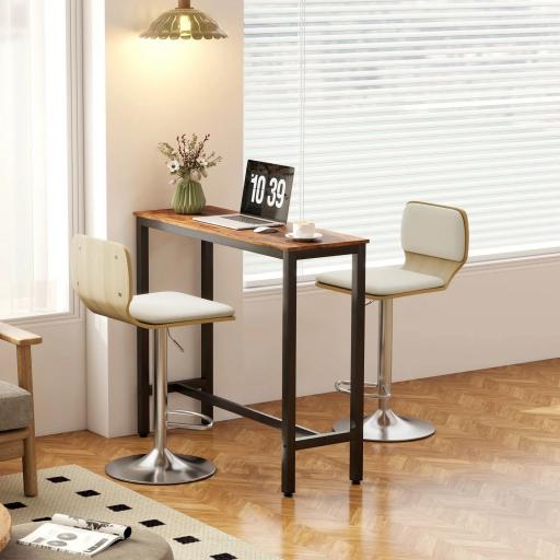 Juego de 2 Taburetes Altos de Cocina Giratorios en 360° Regulables en Altura de 81-102 cm Tapizados en Lino Beige [4]