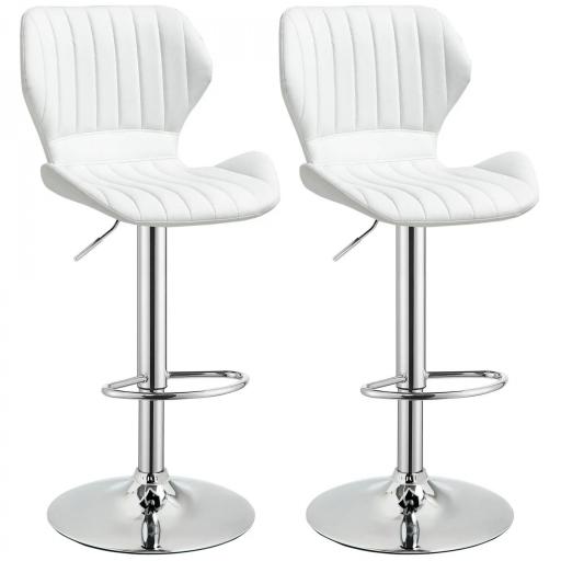 Juego de 2 Taburetes Altos de Cocina y Giratorio Taburetes Altos de Cuero Sintético con Respaldo y Estructura de Metal 47x51,5x92-114 cm Blanco [8]