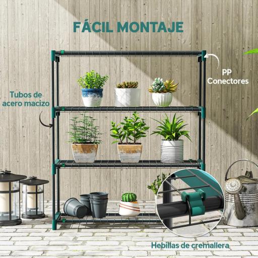 Juego de 2 Soportes para Plantas de 4 Niveles Interior y Exterior Estantes Metálicos con Conectores Fácil Montaje Verde [3]