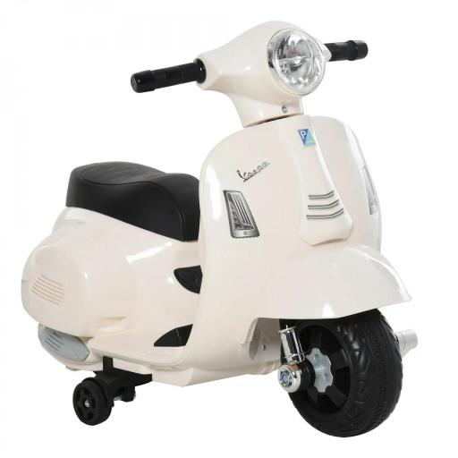 Motocicleta Infantil con Faro Bocina y 4 Ruedas Moto Eléctrica Vespa para Niños con Licencia 66,5x38x52 cm Blanco [9]