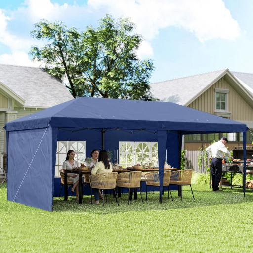 Carpa Plegable 6x3 m Pop-up con 4 Laterales Desmontables Cenador de Jardín con 2 Ventanas y Bolsa de Transporte Azul