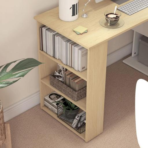 Escritorio en L con Estantería Mesa de Escritorio con Estantes para Oficina Estudio 120x110x74,5 cm Natural y Blanco [3]