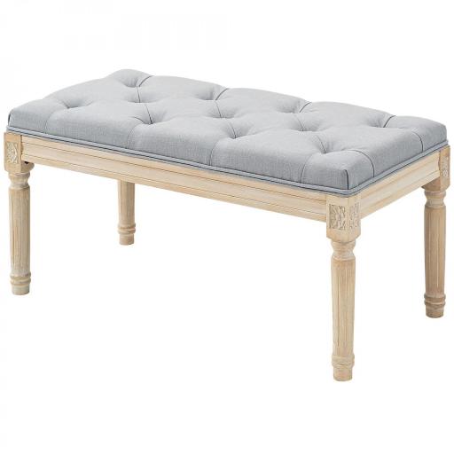 Banco Pie de Cama Tapizado en Lino Sintético con Patas de Madera y Asiento Acolchado Estilo Vintage Gris Claro [8]