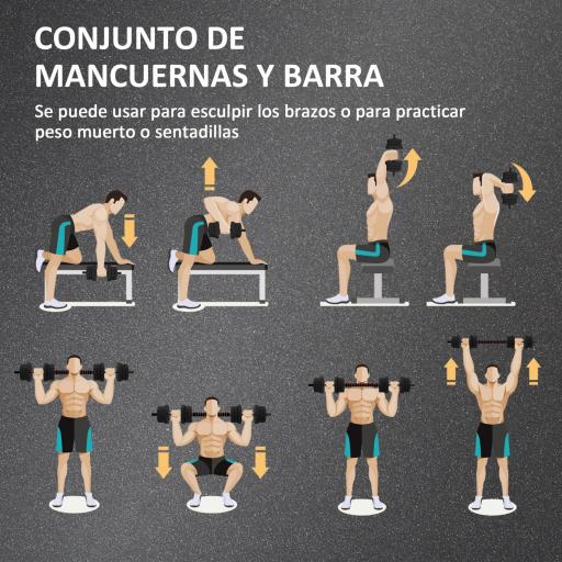 Juego de Mancuernas Ajustables 20 kg 2 en 1 con Barras Conexión y Barra de Extensión para Gimnasio en Casa Negro [2]