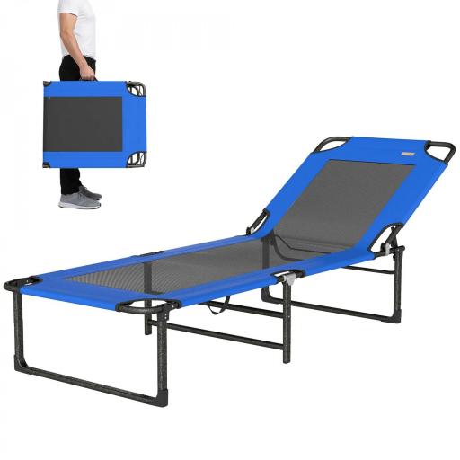 Tumbona Plegable con Respaldo Ajustable en 4 Posiciones Asas y Respaldo de Textilene Carga 120 kg 175x58x68 cm Azul [8]