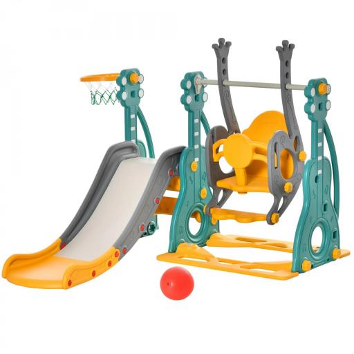 Tobogán Infantil con Columpio y Canasta de Baloncesto 3 en 1 para 18-36 Meses con Asiento Ajustable Parque Infantil para Interior y Exterior 152x149x107 cm Multicolor [9]