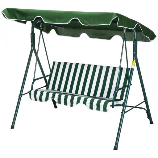 Columpio Balancín de Jardín de 3 Plazas con Cojín Techo Ajustable y Marco de Acero 172x110x153 cm Rayas Verde y Blanco [9]