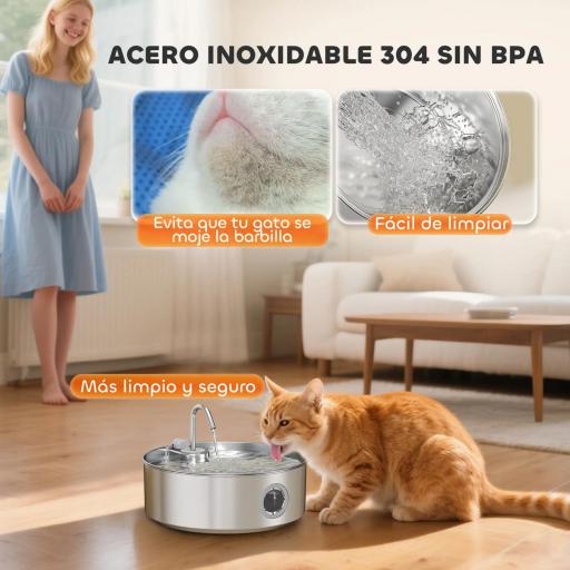 Fuente para Gatos de Acero Inoxidable 7L Fuente de Agua para Mascotas Silencioso Automático con Sistema de Filtros [2]