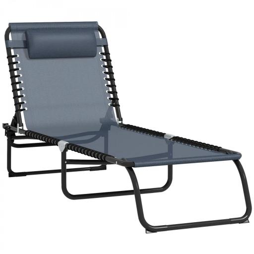 Tumbona Plegable y Ajustable de 4 Posiciones Silla Reclinable de Jardín con Sistema de Cordones para Exterior Marco Acero 197x58x30 cm Gris [9]
