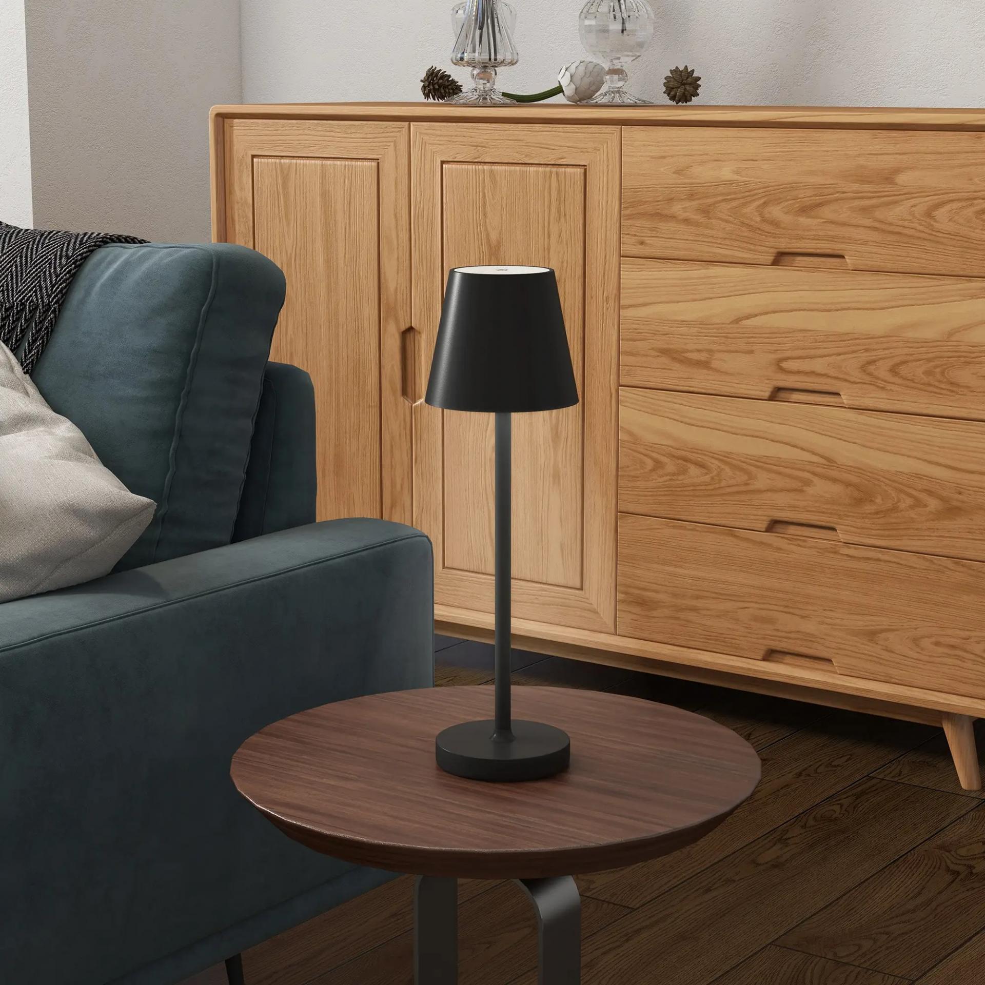 Lámpara de Mesita de Noche Inalámbrica con Luces LED Lámpara de Mesa USB-C Recargable 3 Colores Ø11,2x36,5 cm Negro