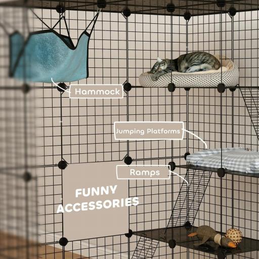 Jaula Grande para Gatos Interior de 4 Niveles con 5 Puertas 3 Plataformas de Salto 3 Rampas Hamaca 105x105x140 cm Negro [5]