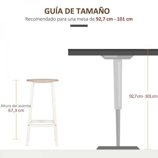 Juego de 2 Taburetes Altos de Cocina con Asiento de Melamina y Patas de Acero 32,5x32,5x65 cm Natural y Blanco [5]