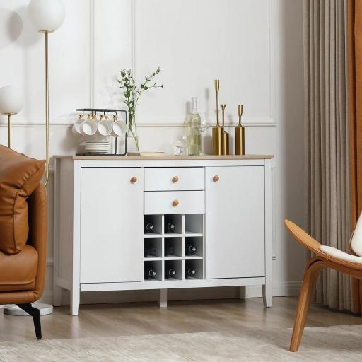 Aparador de Cocina Moderno con Cajones y Botellero Mueble Auxiliar para Comedor Salón 110x35x75 cm Blanco