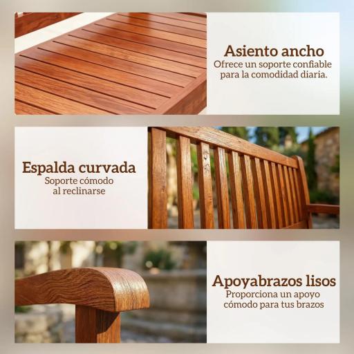 Banco de Jardín Madera Banco de Exterior 2 Plazas con Funda Impermeable Respaldo Ergonómico 125x62x90 cm Marrón Claro [3]