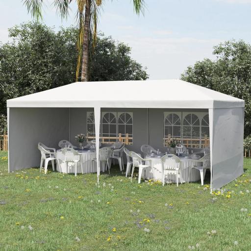 Carpa de Jardín 6x3m con 4 Paredes Laterales 2 Ventanas Visibles Cenador Gazebo de Exterior para Fiestas Eventos Blanco