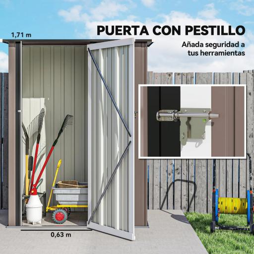 Cobertizo Exterior 1,07m² 142x84x189 cm con Puerta y Orificios de Drenaje para Almacenamiento de Herramientas Marrón [6]