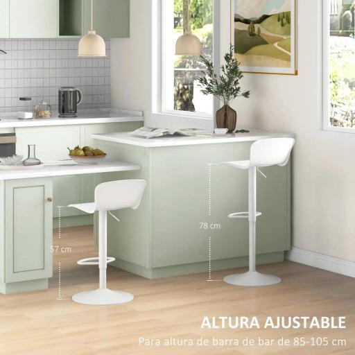 Conjunto de 2 Taburetes Altos de Cocina Giratorios con Respaldo y Altura Ajustable Carga 120 kg para Bar Salón Blanco [3]