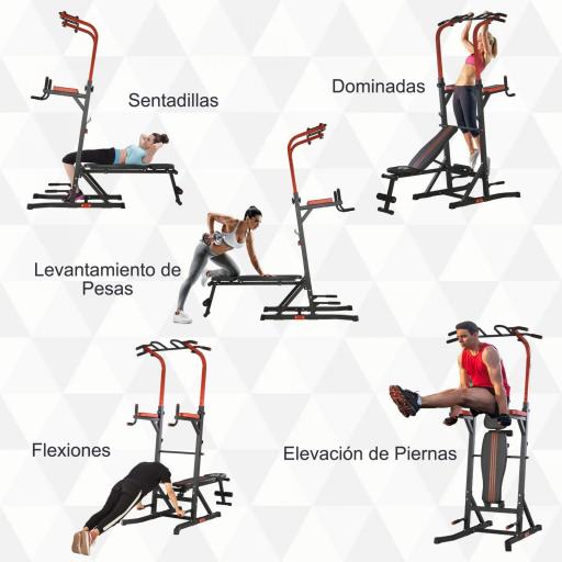 Estación de Musculación Torre de Entrenamiento con Altura Ajustable y Respaldo Regulable en 5 Posiciones Barra de Dominadas Fitness Flexiones Acero 108x178x202-238 cm Negro [3]