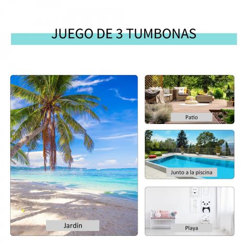 Set de 2 Tumbonas Jardín Exterior con Mesa Auxiliar de Vidrio Templado Tumbonas con Respaldo Reposabrazos para Patio Piscina Terraza Exterior Beige [5]