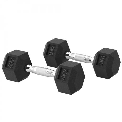 Juego de Mancuernas de 2x4 kg con Barra de Conexión Metálica y Cabeza Hexagonal para Entrenamiento en Casa Negro y Plata [10]