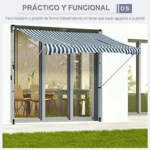 Toldo Manual Retráctil 300x150x170-280 cm con Altura Ajustable Manivela y Protección Solar para Terraza Verde [3]