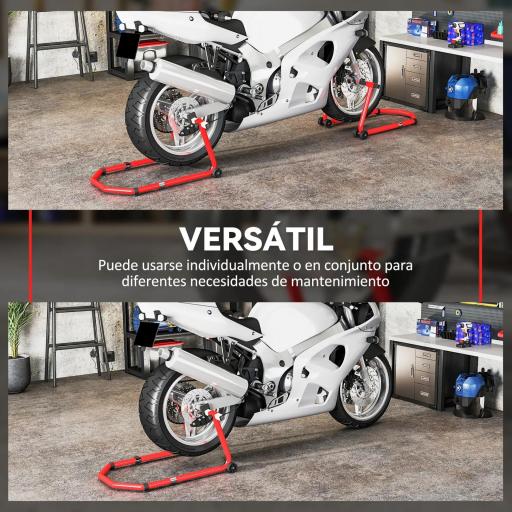 Combo de Soporte de Rueda Delantera y Trasera Motocicleta Carga 390 kg con Adaptadores de Horquillas en U y L Ruedas [3]