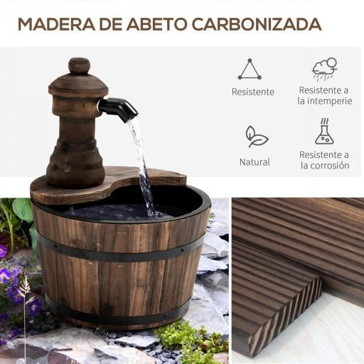 Fuente de Jardín de Madera en Cascada con Bomba Eléctrica y Salida de Agua Ajustable 27x27x37 cm Natural [4]