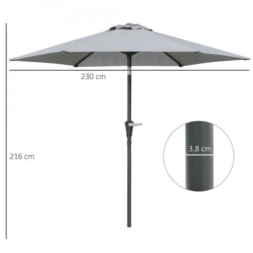 Sombrilla de Jardín Ø230x216 cm con Apertura Manual Ángulo Ajustable e Impermeable para Terraza Piscina Gris [1]