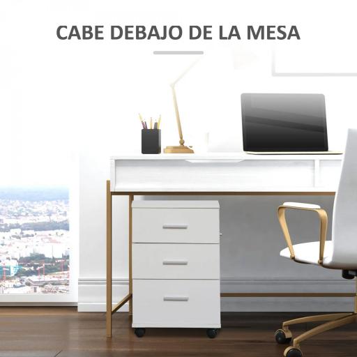 Cajonera Oficina con Cerradura y Ruedas Giratorias 3 Cajones Compacta 40x40x61,5 cm Blanco [2]