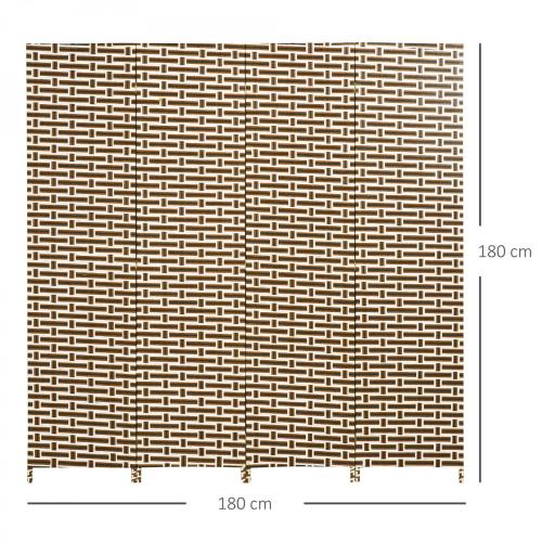 Biombo Separador de Ambientes de 4 Paneles Plegables de Madera de Pino y Fibra de Papel 180x180cm Marrón y Blanco [7]