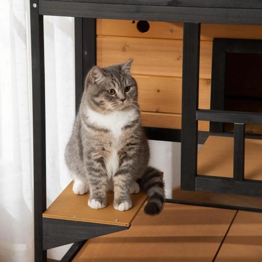 Caseta para Gatos de Madera 75,5x75x137 cm con Techo Asfáltico Plataformas para Interior y Exterior Natural [7]
